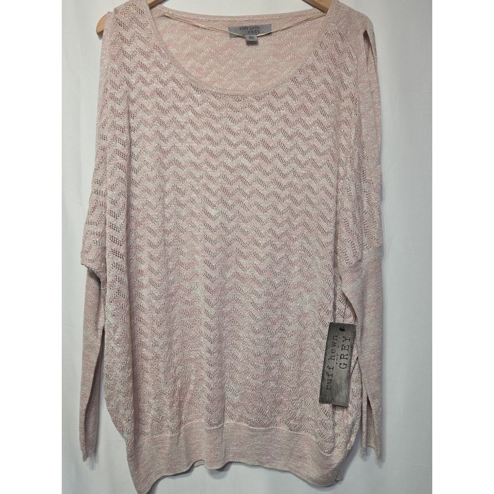 NWT Ruff Hewn GREY XL Chalk Pink Metallic Open Knit Sweater Slit Shoulder
